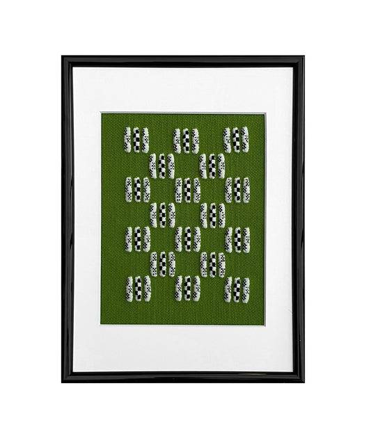 Framed Knit Wall Hanging - Green Cityscape - A4