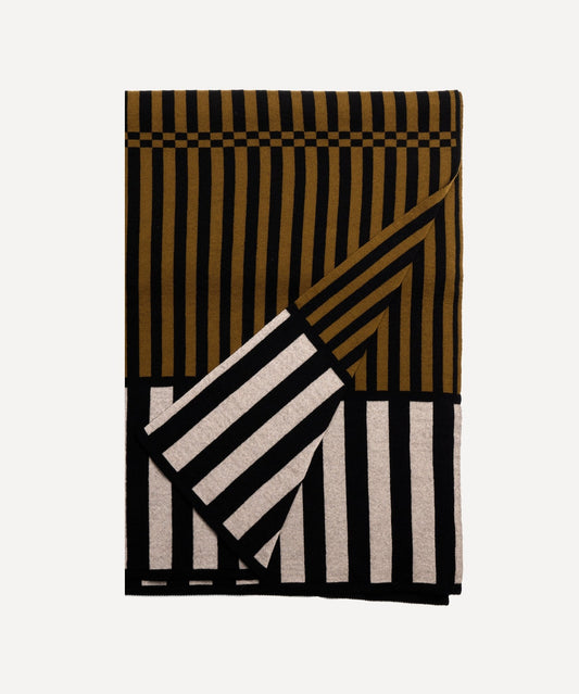 Duo Stripe Merino Blanket - Moss & Off White