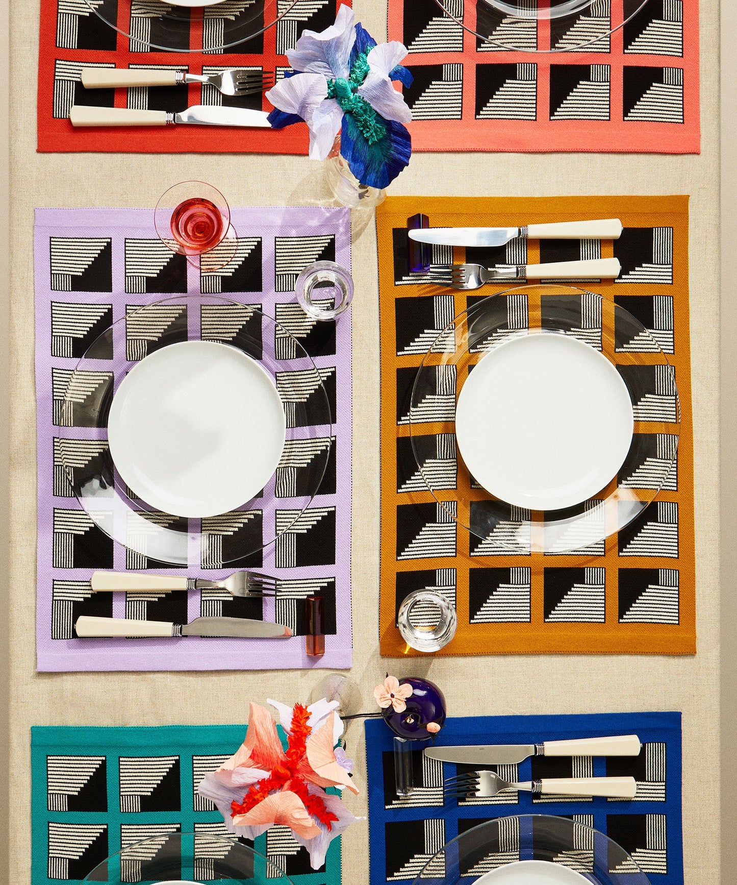 Placemat Knitted Jacquard - full table setting  - Ambar Homeware - Camille Walala