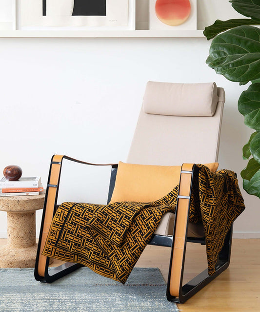 Parquet Merino Wool Blanket - Saffron - Ambar Homeware